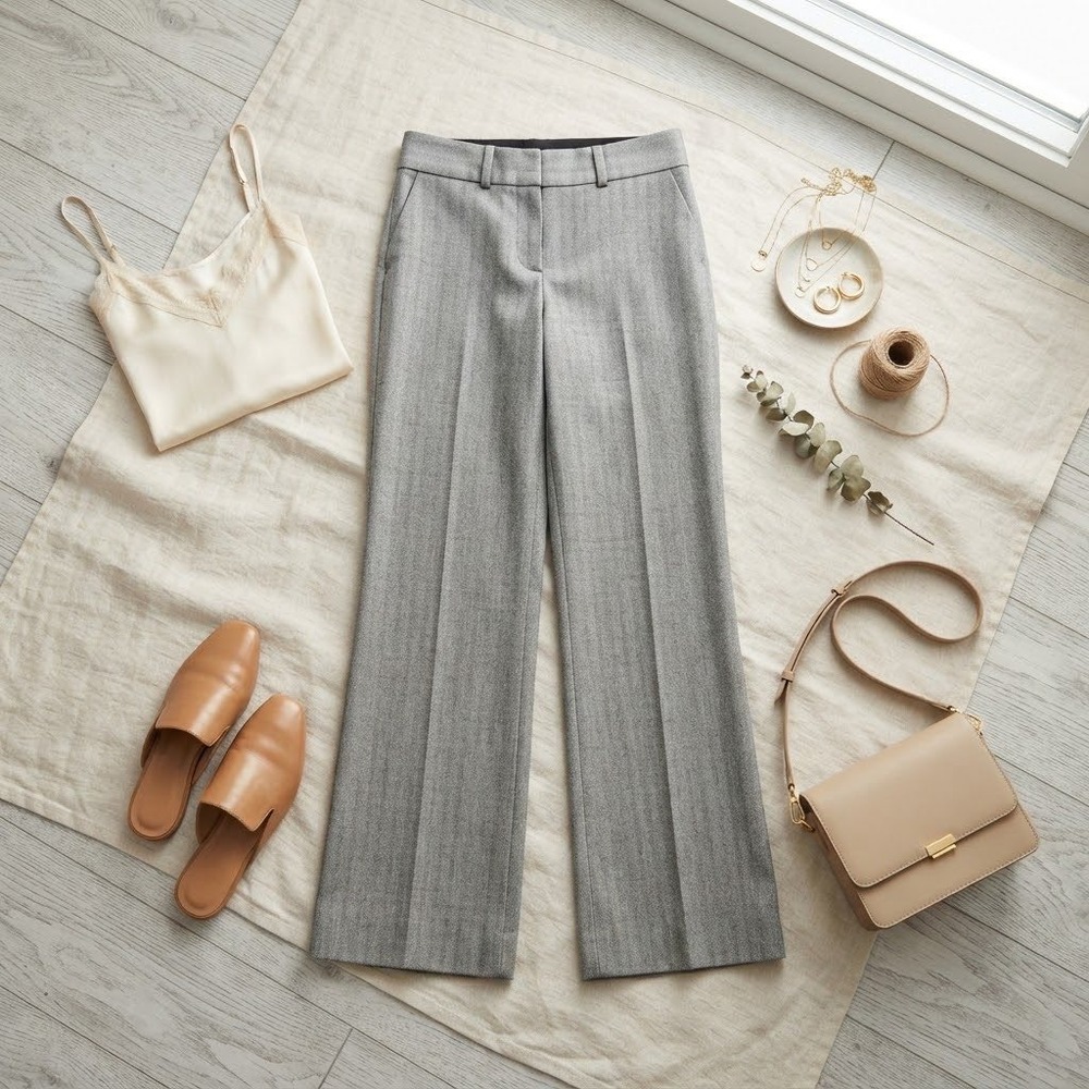 Banana Republic Martin Fit Gray Herringbone Wide Leg Dress Pants Size 0